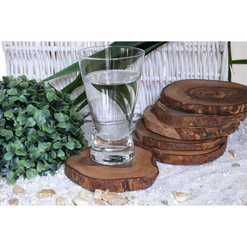 12er Set Untersetzer RUSTIKAL RUND ca. Ø 10 bis 12 cm aus Olivenholz