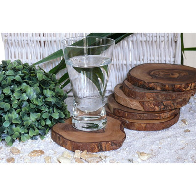 12er Set Untersetzer RUSTIKAL RUND ca. Ø 10 bis 12 cm aus Olivenholz