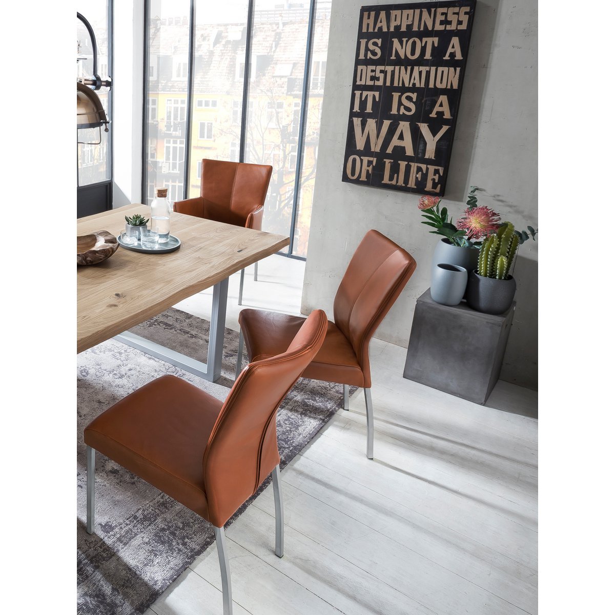 Tisch 200x100 cm, Wildeiche, silbernes Gestell