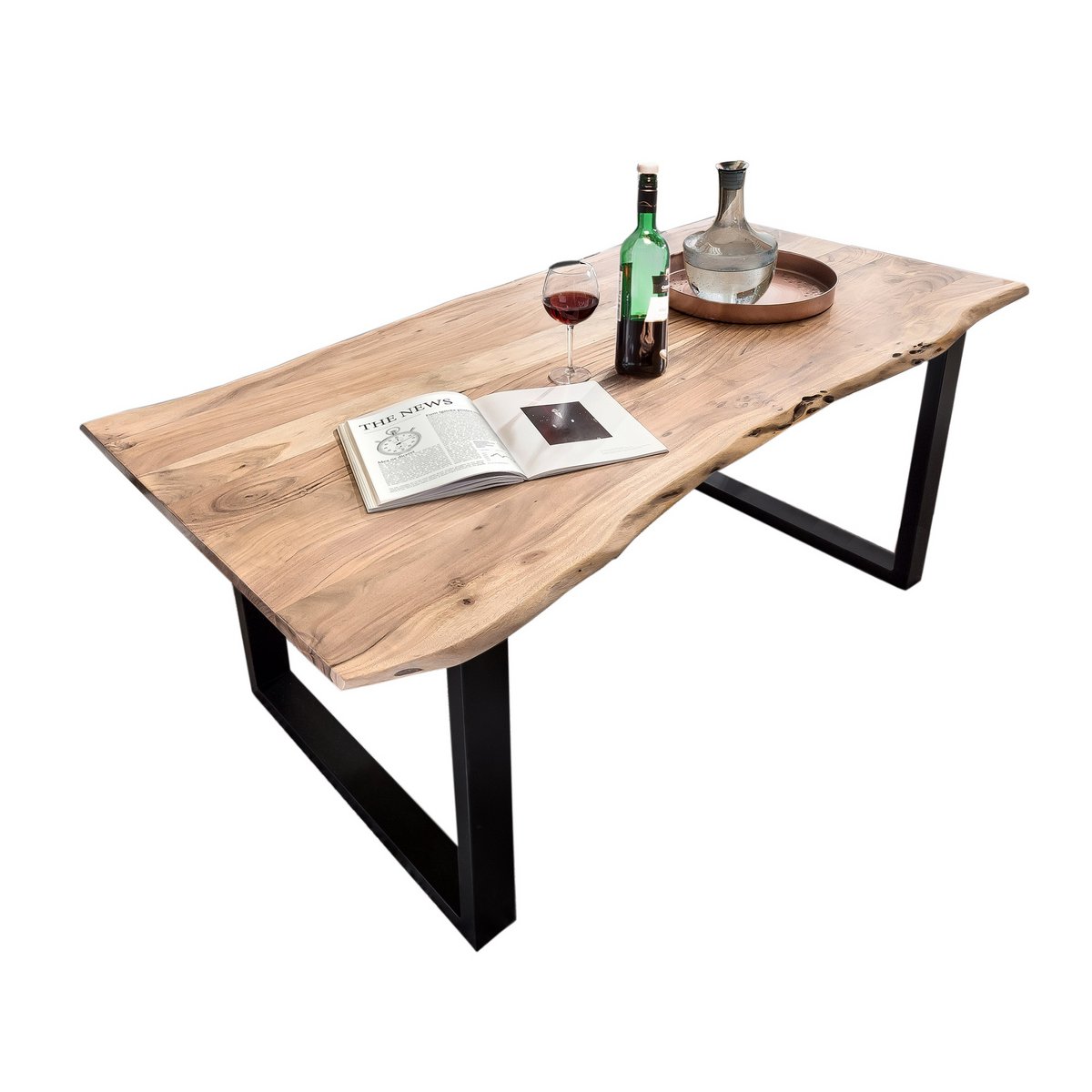 Tisch 120 x 80 cm, Platte natur, Gestell schwarz