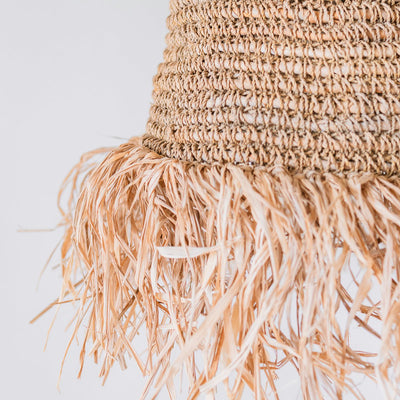Raffia Boho Lampenschirm – Hängelampe – Pendelleuchte – handgewebte Deckenleuchte mit langen Fransen (3 Größen Ø 30/40/50 cm) KALIMA