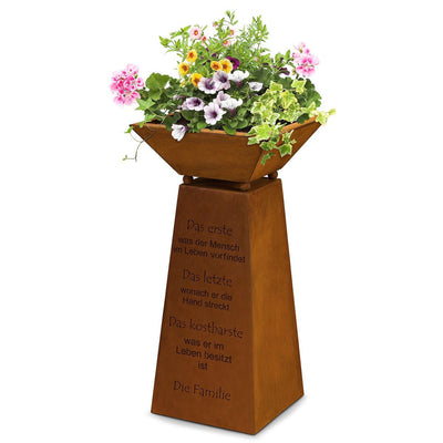 Gartendeko Rost Säule Familie mit Pflanzschale aus Metall Edelrost