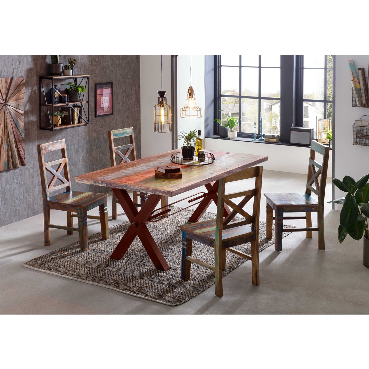 Tisch 220x100 cm, Altholz bunt lackiert