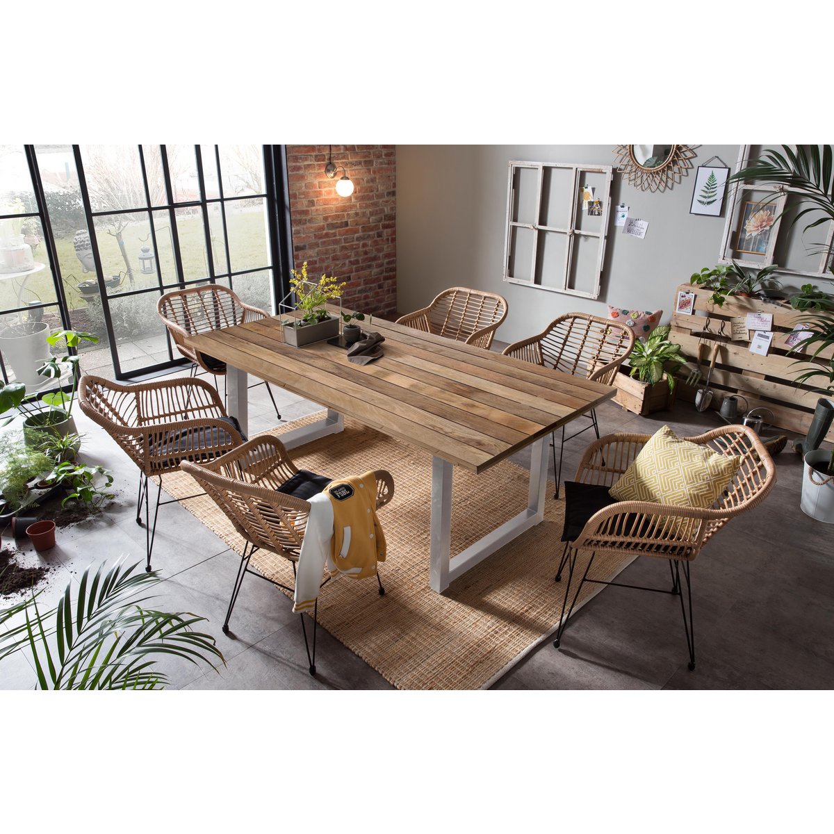 Esstisch 160 x 90 x 77 cm | Tischplatte 43 mm | Mango natur | U-Metallgestell antiksilber