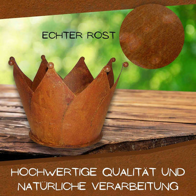 Gartendeko Rost Krone | Edelrost Übertopf mit Bodenplatte