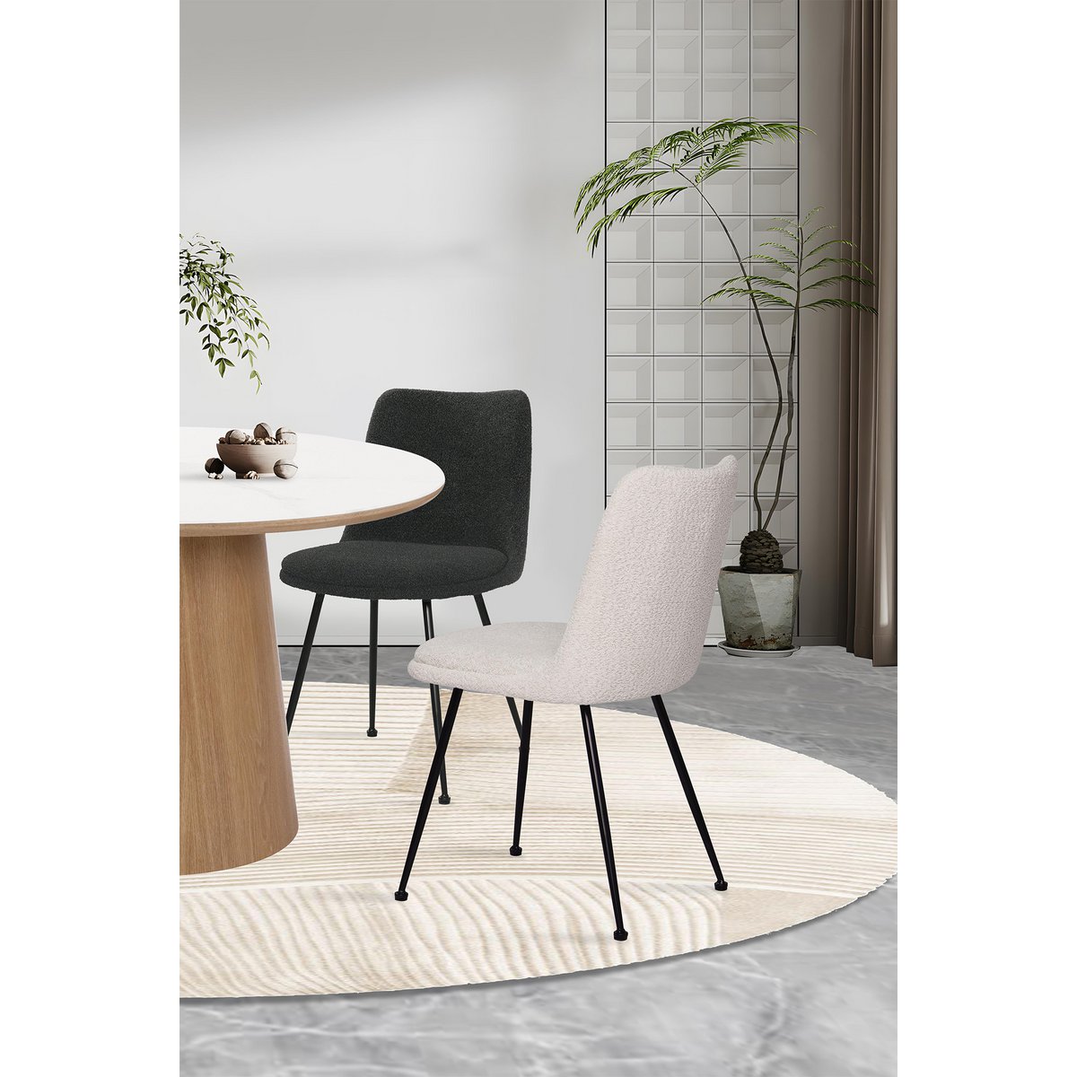 Stuhl 2er Set mit Bouclé-Bezug