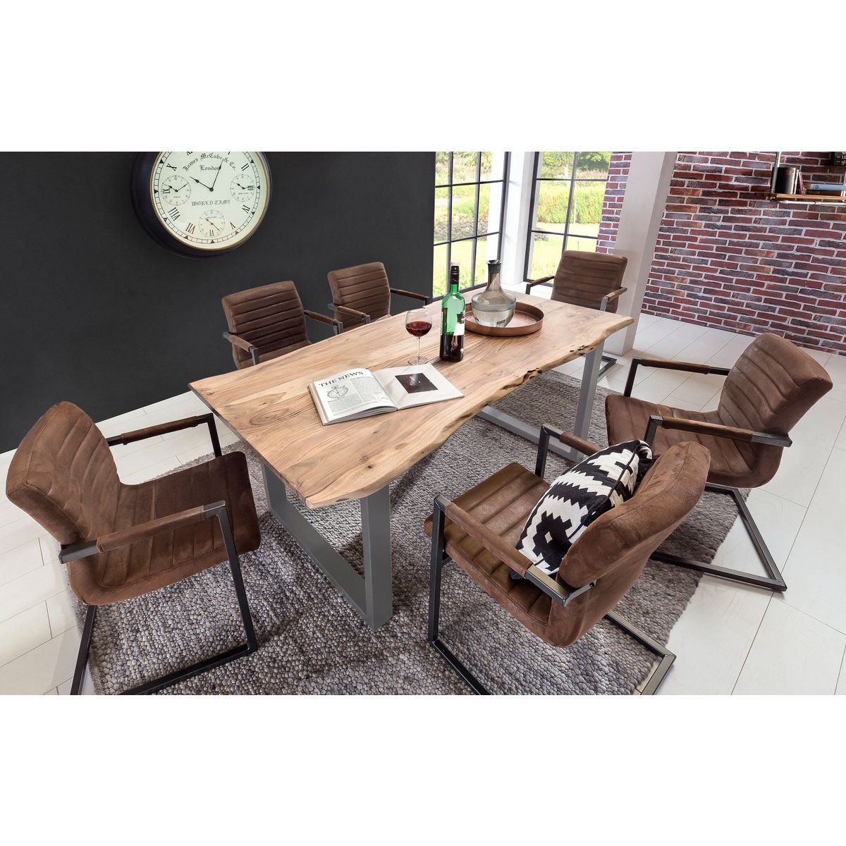 Tisch 140 x 80 cm, Platte natur, Gestell silber