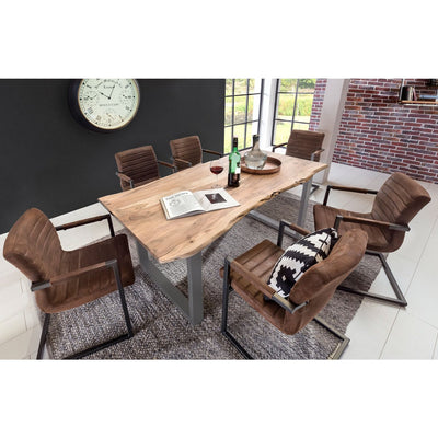 Tisch 140 x 80 cm, Platte natur, Gestell silber