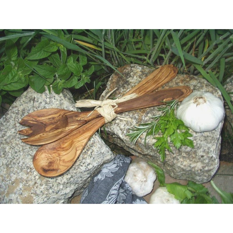 Salatbesteck aus Olivenholz 30 cm