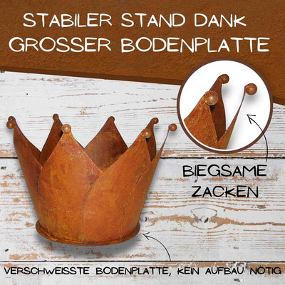 Gartendeko Rost Krone | Edelrost Übertopf mit Bodenplatte