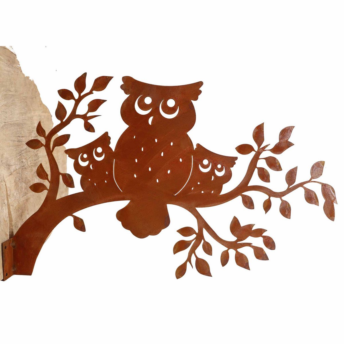 Edel Rost Garten Deko Eulen auf Ast | zum seitlich befestigen oder zum hängen