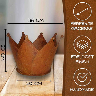 Gartendeko Rost Krone | Edelrost Übertopf mit Bodenplatte