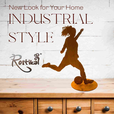 Edelrost Fußball Spielerin | Fußball Deko Figur