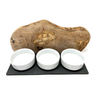 Futterstation "Cats only" TRIO MOUNTAIN Olivenholz