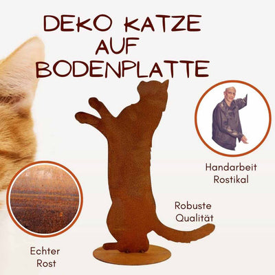 Edelrost Katze "Feline" | auf Bodenplatte | Metall Wohn- und Gartendeko Figur