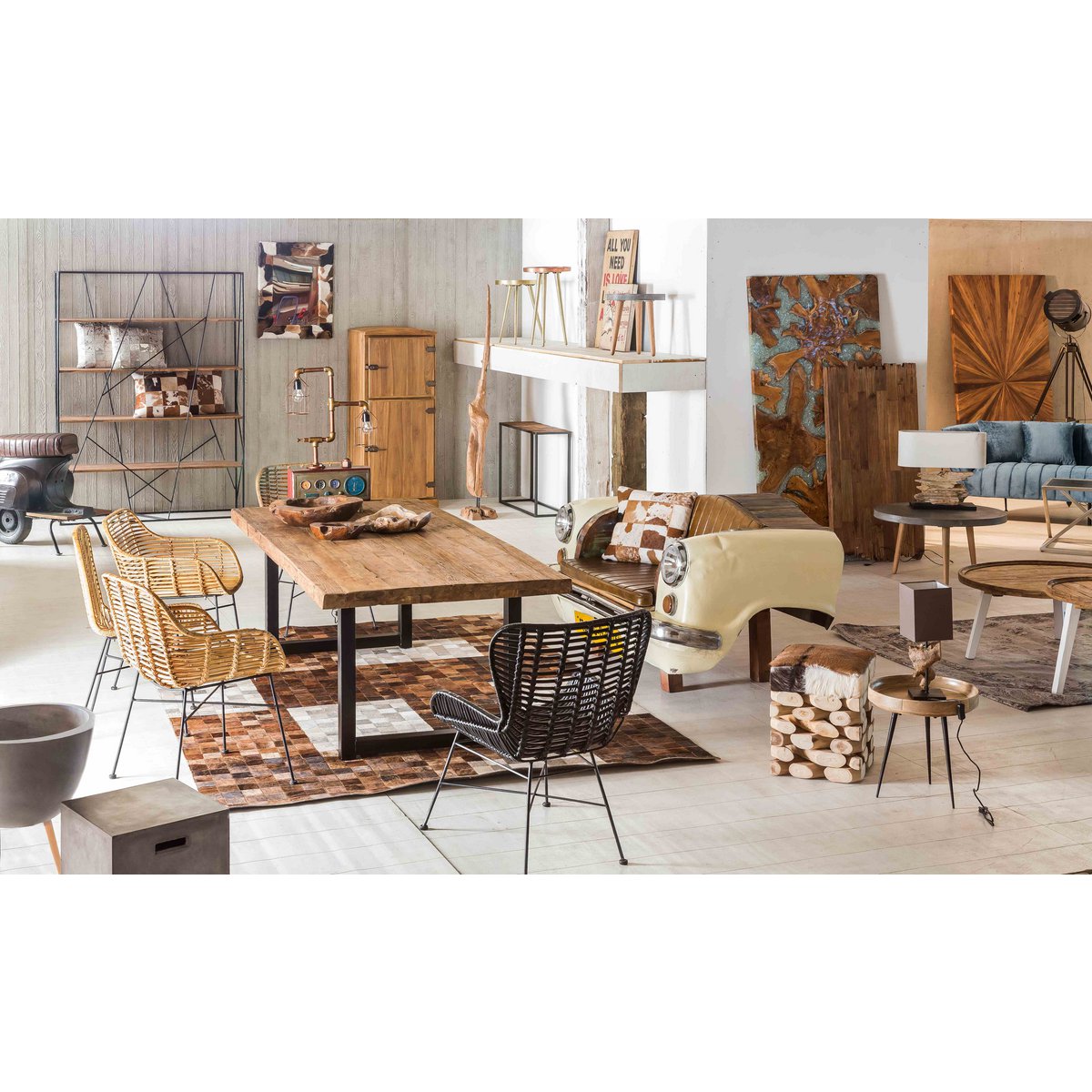 Tisch 220x100 cm, recyceltes Teak natur