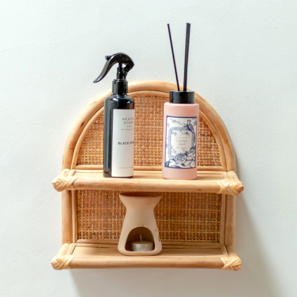 Rattan-Wandregal 30x30 cm | Hängendes kleines Regal TIASA beige
