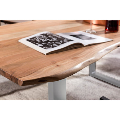 Tisch 140 x 80 cm, Platte natur, Gestell silber