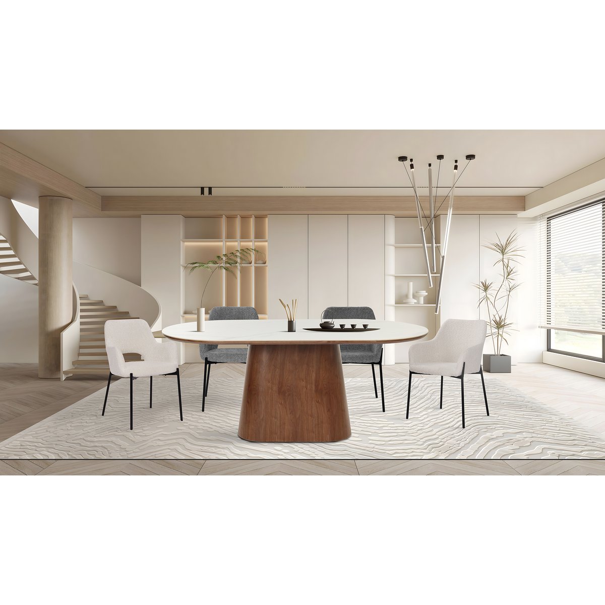 Armlehnstuhl 2er Set mit Bouclé-Bezug