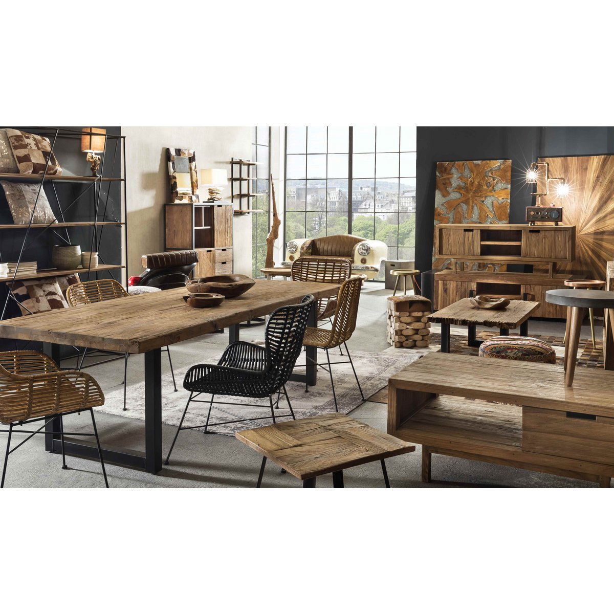 Tisch 220x100 cm, recyceltes Teak natur