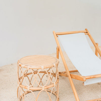 Runder Rattan-Beistelltisch – Kleiner Boho-Couchtisch – Nachttisch Rattan Beige – Handgefertigter Tisch aus natürlichem Rattan (Ø 45 cm) MUARA