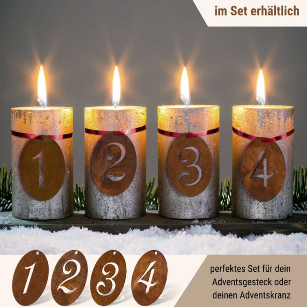 Rost Metall Adventsdeko Zahlen 1 - 4 | Weihnachtsdeko Adventzahlen