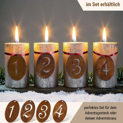 Rost Metall Adventsdeko Zahlen 1 - 4 | Weihnachtsdeko Adventzahlen