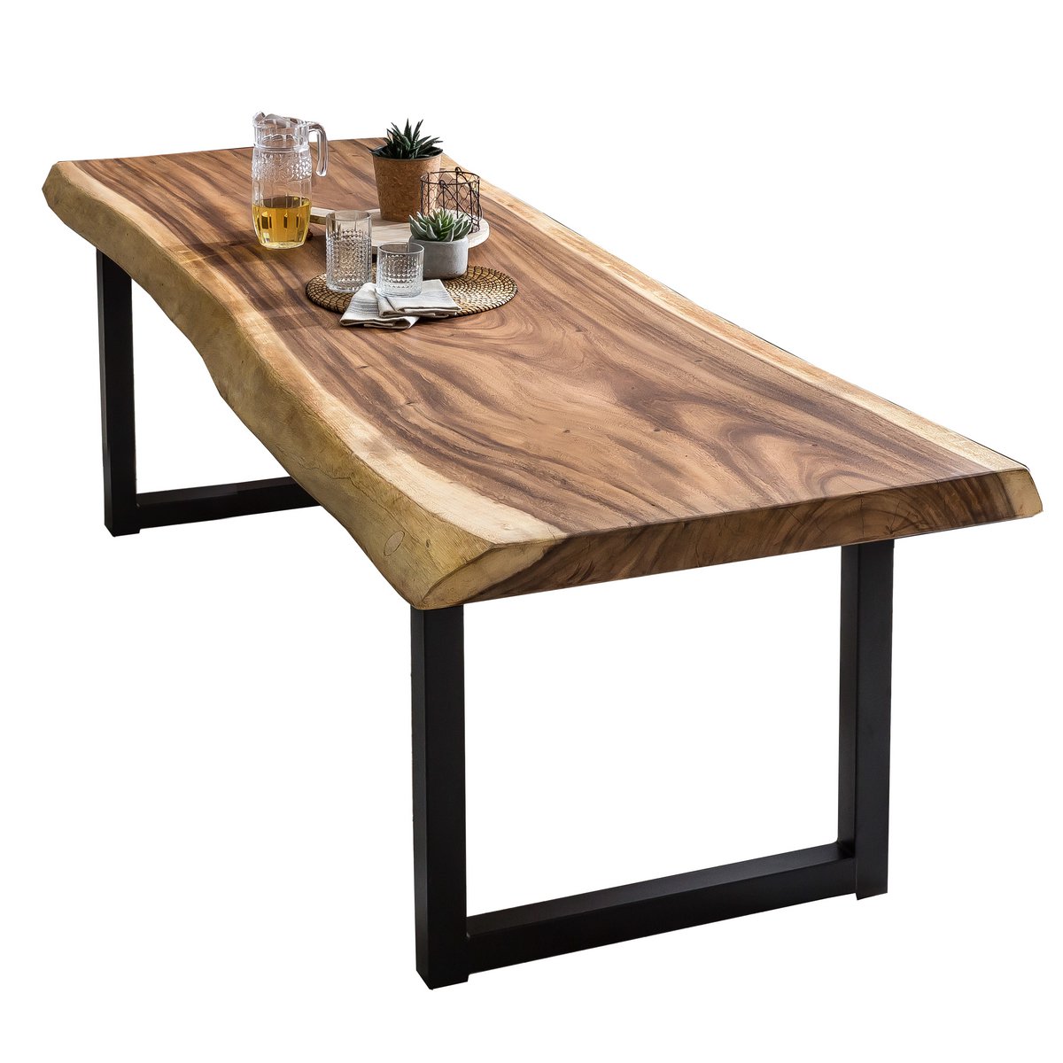 Tisch 250x90 cm, Platte Suarholz 80 mm, Gestell schwarz