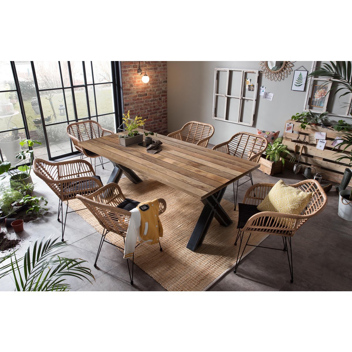 Esstisch 240 x 100 x 77 cm | Tischplatte 43 mm | Mango natur | X-Metallgestell antikschwarz