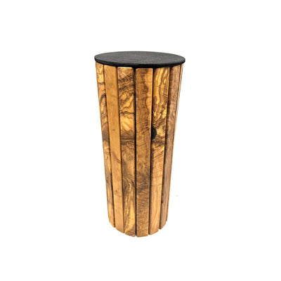 Olivenholz Tierurne – nachhaltige runde Holzurne für Haustiere bis 40 kg, mit Gravuroption