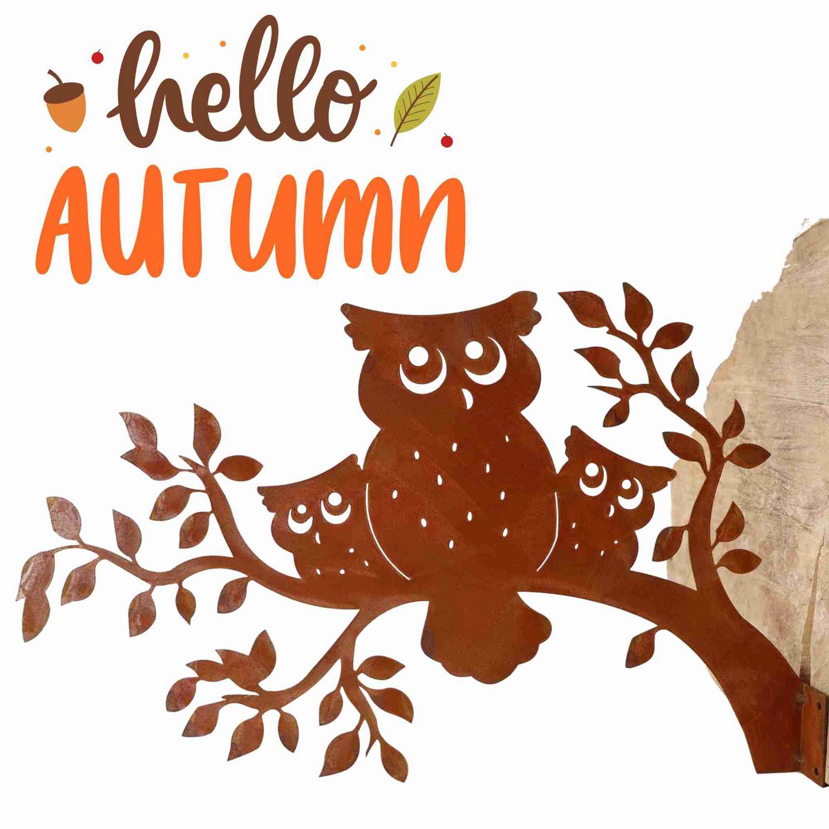 Edel Rost Garten Deko Eulen auf Ast | zum seitlich befestigen oder zum hängen