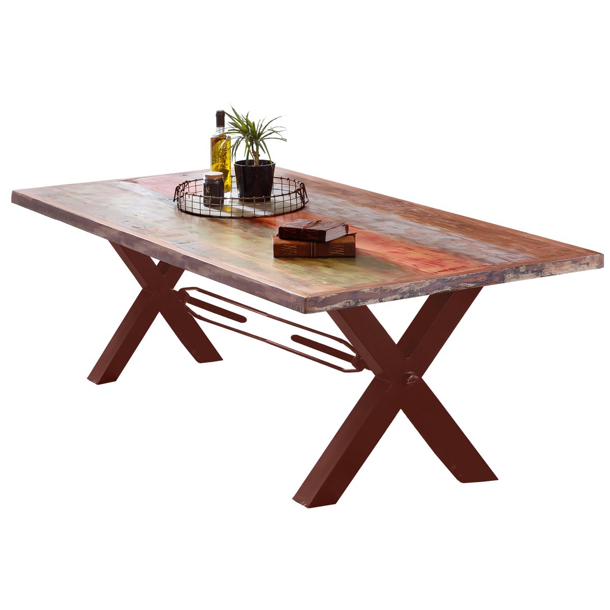 Tisch 240x100 cm, Altholz bunt lackiert