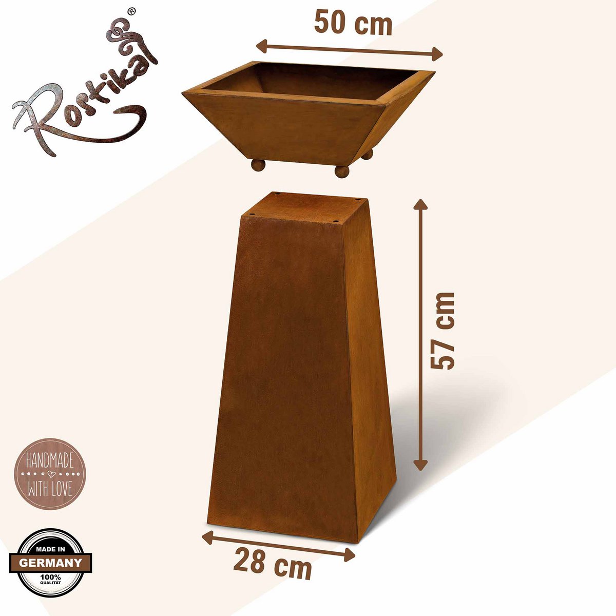 Metall Rost Gartendeko Säule mit Pflanzschale in Edelrost