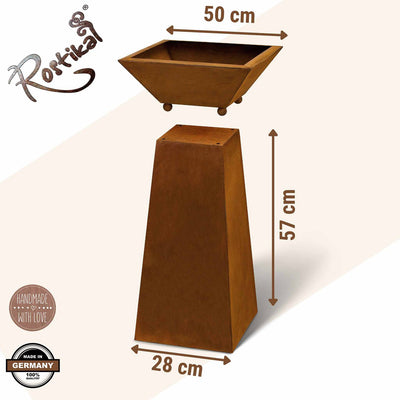 Metall Rost Gartendeko Säule mit Pflanzschale in Edelrost