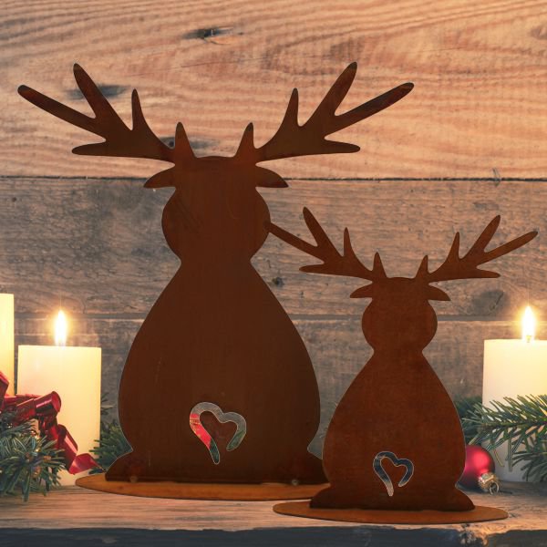 Weihnachten | Elch Rost Weihnachtsdeko Figur | auf Bodenplatte