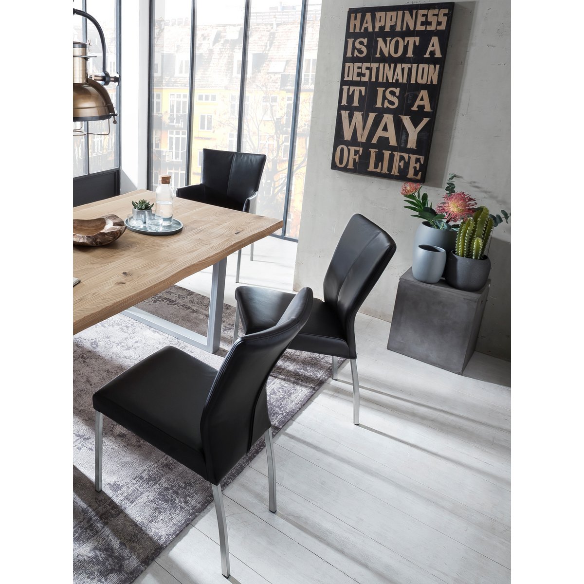 Tisch 140x80 cm, Wildeiche, silbernes Gestell