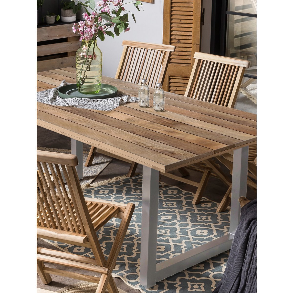 Esstisch 240 x 100 x 77 cm | Tischplatte 43 mm | Mango natur | U-Metallgestell antiksilber