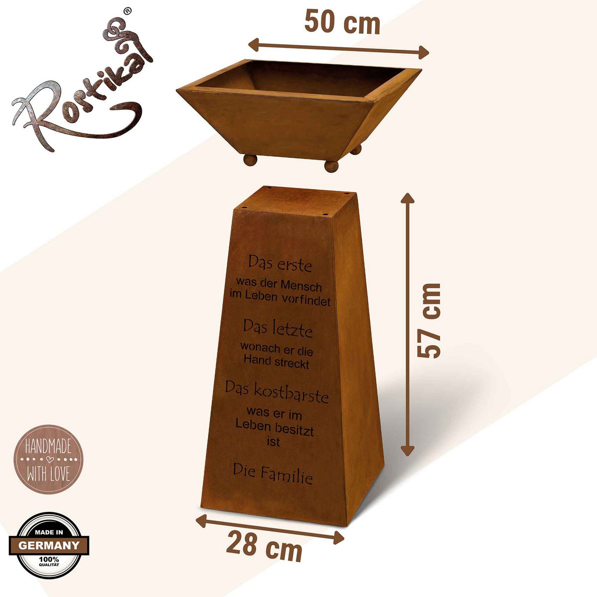 Gartendeko Rost Säule Familie mit Pflanzschale aus Metall Edelrost