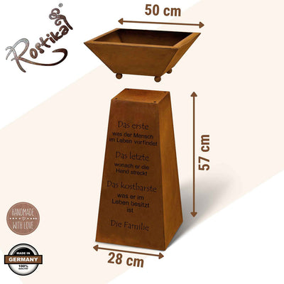 Gartendeko Rost Säule Familie mit Pflanzschale aus Metall Edelrost