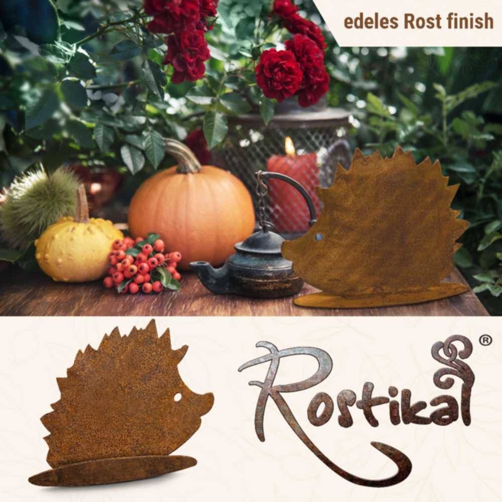 Metalldeko Igel Figuren auf Bodenplatte | Herbstdeko Rost
