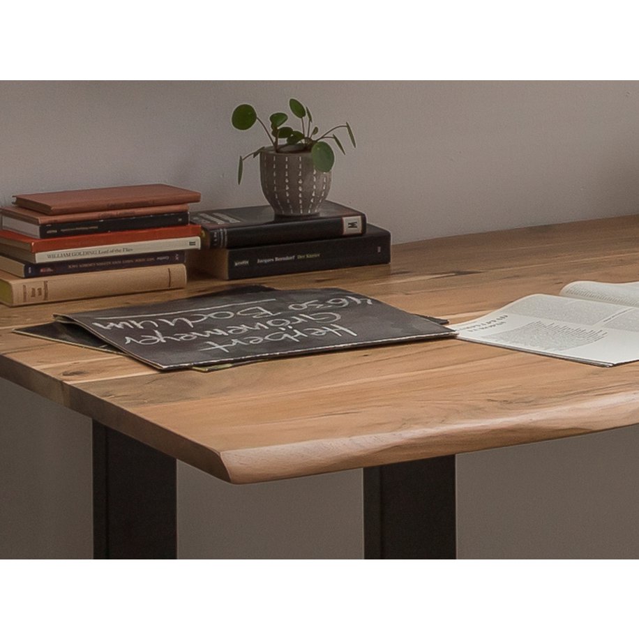 Tisch 140 x 80 cm, Platte natur, Gestell schwarz