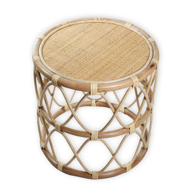 Runder Rattan-Beistelltisch – Kleiner Boho-Couchtisch – Nachttisch Rattan Beige – Handgefertigter Tisch aus natürlichem Rattan (Ø 45 cm) MUARA