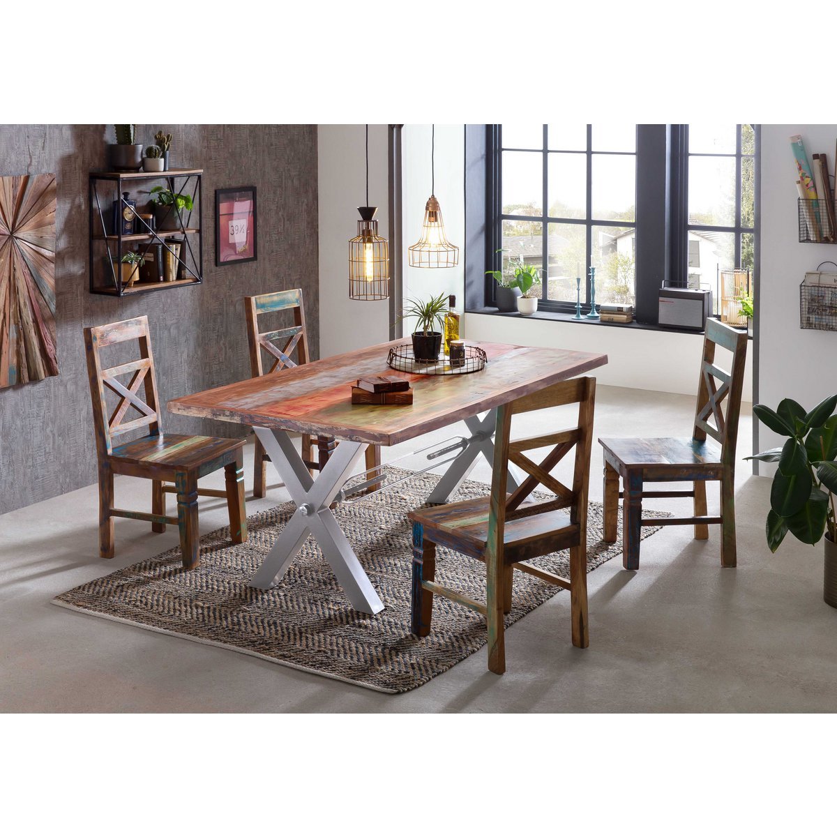 Tisch 220x100 cm, Altholz bunt lackiert