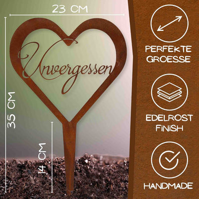 Herz Grabschmuck wetterfest aus Metall – Du fehlst & Unvergessen – Elegante Grabdekoration