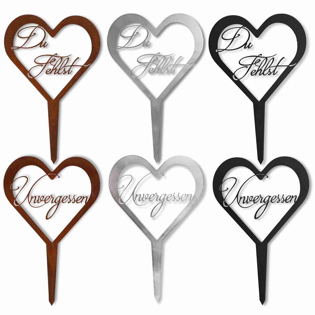 Herz Grabschmuck wetterfest aus Metall – Du fehlst & Unvergessen – Elegante Grabdekoration