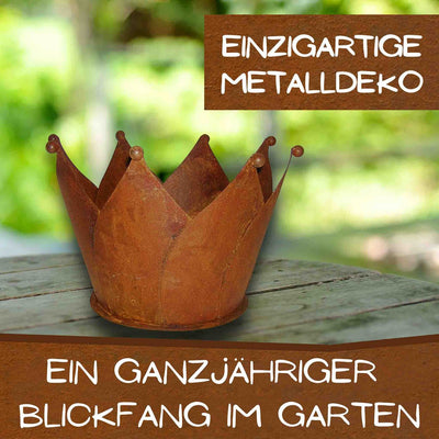 Gartendeko Rost Krone | Edelrost Übertopf mit Bodenplatte