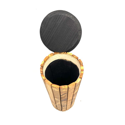 Olivenholz Tierurne – nachhaltige runde Holzurne für Haustiere bis 40 kg, mit Gravuroption