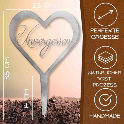 Herz Grabschmuck wetterfest aus Metall – Du fehlst & Unvergessen – Elegante Grabdekoration