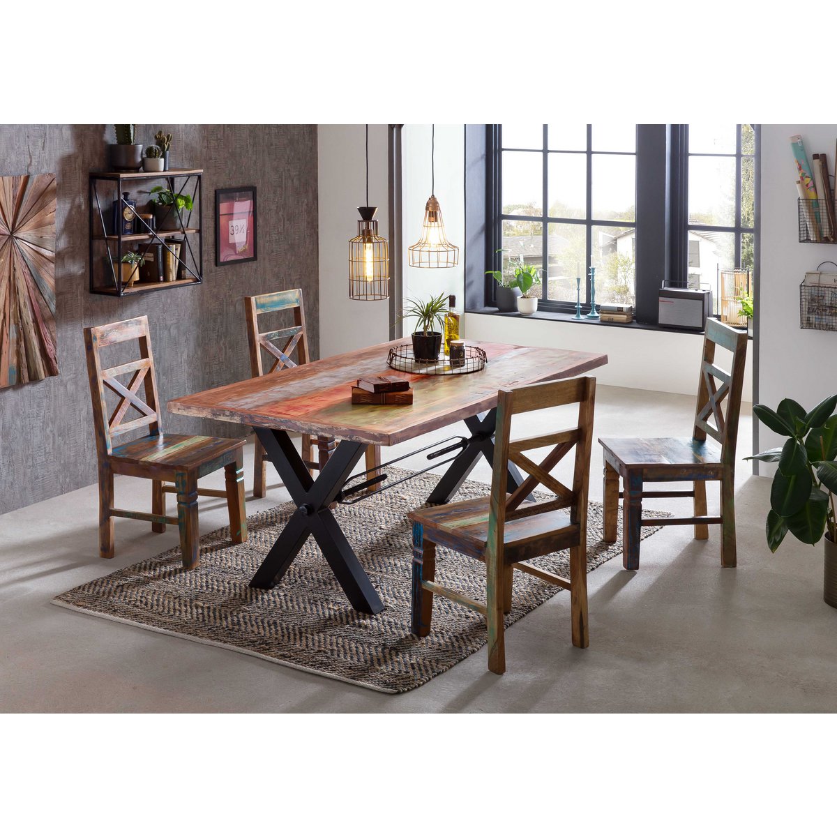 Tisch 200x100 cm, Altholz bunt lackiert